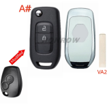 For Renault 2 button monified Key shell,please choose the key blade A# VA2 B# NE72 C# VAC35 D# VAC102 E# HU136