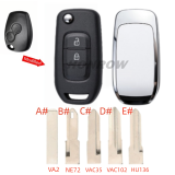 For Renault 2 button monified Key shell,please choose the key blade without logo A# VA2 B# NE72 C# VAC35 D# VAC102 E# HU136