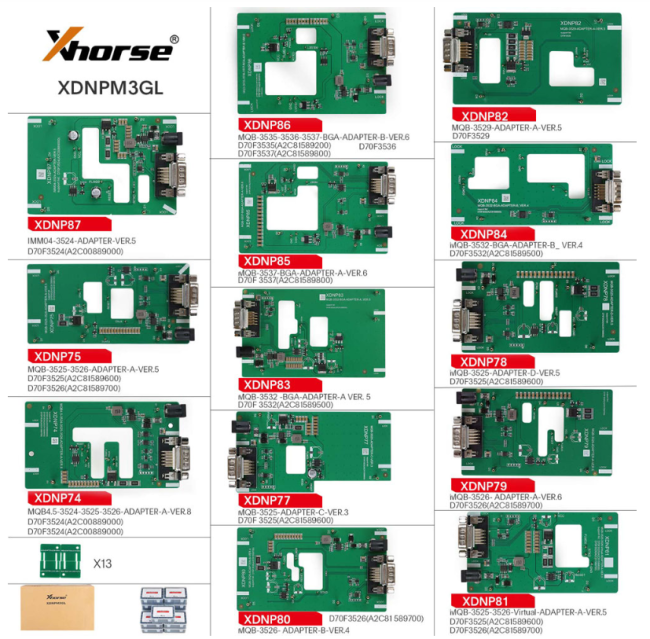 Xhorse XDNPM3GL MQB48 No Disassembly No Soldering 13 Full Set Adapters XDNPM3GL for VVDI PROG and Key Tool Plus Pad