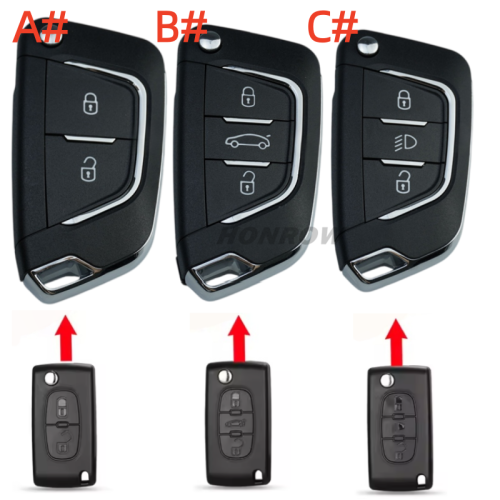 For Peugeot 3 button modified remote  Key Shell with HU83 407 key blade without battery holder