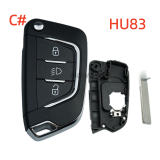 For Peugeot 3 button modified remote  Key Shell with HU83 407 key blade with battery holder