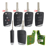 For VW Non-keyless MQB platform  3 button flip remote key  with ID48 chip-434mhz HU66 Blade OEM PCB+GTL key shell 