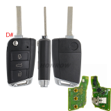 For VW Non-keyless MQB platform  3 button flip remote key  with ID48 chip-434mhz HU162T Blade OEM PCB+GTL key shell 