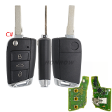 For VW Non-keyless MQB platform  3 button flip remote key  with ID48 chip-434mhz HU66 Blade OEM PCB+GTL key shell 