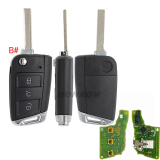 For VW Non-keyless MQB platform  3 button flip remote key  with ID48 chip-434mhz HU162T Blade OEM PCB+GTL key shell 