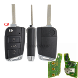 For VW Non-keyless MQB platform  3 button flip remote key  with ID48 chip-434mhz HU162T Blade OEM PCB+GTL key shell 