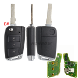 For VW Non-keyless MQB platform  3 button flip remote key  with ID48 chip-434mhz HU66 Blade OEM PCB+GTL key shell 