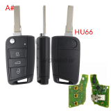 For VW Non-keyless MQB platform  3 button flip remote key  with ID48 chip-434mhz HU66 /HU162T Blade