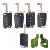 For VW Non-keyless MQB platform  3 button flip remote key  with ID48 chip-434mhz HU66 /HU162T Blade