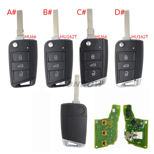 For VW Non-keyless MQB platform  3 button flip remote key  with ID48 chip-434mhz HU66 /HU162T Blade