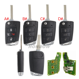For VW Non-keyless MQB platform  3 button flip remote key  with ID48 chip-434mhz HU162T Blade OEM PCB+GTL key shell 