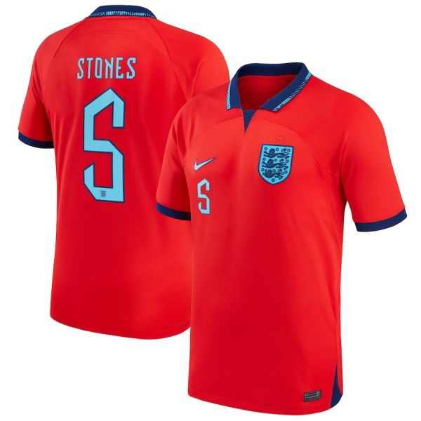 STONES #5 England 1:1 Away Red Fans Jersey 2022/23