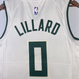 2023/24 Bucks LILLARD #0 Off-White NBA Jerseys