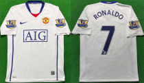 RONALDO #7 M Utd White Retro Jersey 2008/09 (Have Patch 带 07/08 CHAMPIONS 金 英超双臂章 FA Premier League Font 英超字体 )