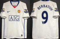 BERBATOV #9 M Utd White Retro Jersey 2008/09 (Have Patch 带 07/08 CHAMPIONS 金 英超双臂章 FA Premier League Font 英超字体 )
