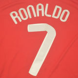 2007-08 M Utd Home Red Long Sleeve Retro Soccer Jersey UCL Version（胸前有绣欧冠决赛小字）