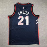 2023/24 76ers EMBIID #21 Sapphire Blue Kids City Edition NBA Jerseys 刺绣