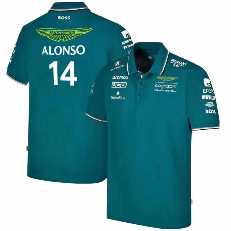 ALONSO #14 Aston Martin F1 Green Team POLO T-Shirt 2023