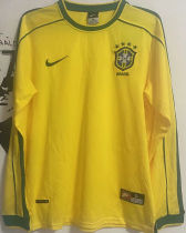 1998 Brazil Home Yellow Retro Long Sleeve Jersey (No small fonts on the chest)