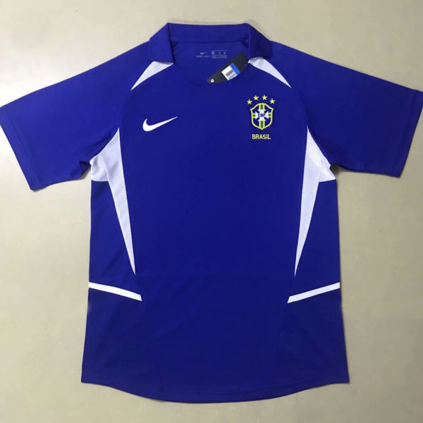 2002 Brazil Away Blue Retro Soccer Jersey