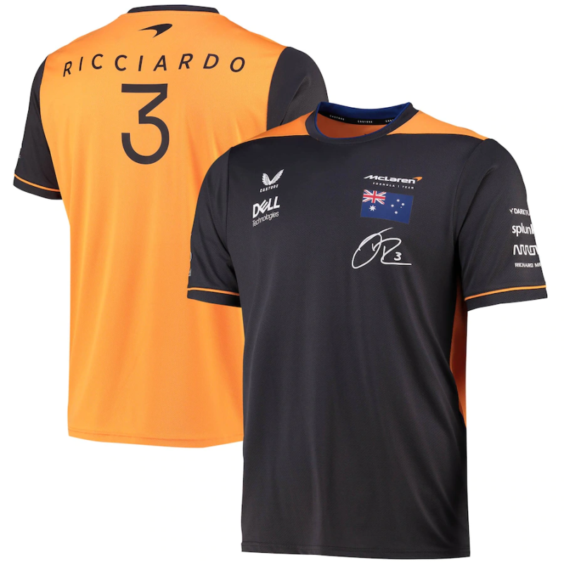 2022 McLaren F1 RICCIARDO 3 Yellow Black Team T-Shirt