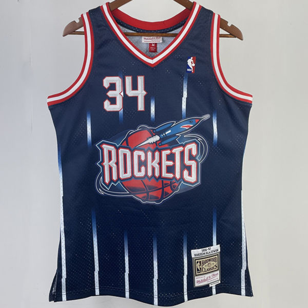 1996/97 Rockets OLAJUWON #34 Blue Retro NBA Jerseys 热压