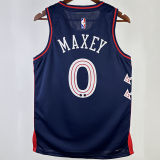 2023/24 76ers MAXEY #0 Sapphire Blue City Edition NBA Jerseys 热压