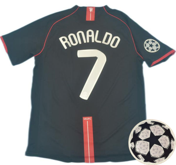 RONALDO #7 2007-08 M Utd Away Black Retro Jersey 欧冠字体右袖欧冠球