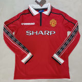 1998/99 M Utd Home Red Long Sleeve Retro Soccer Jersey