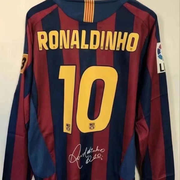 2005/06 RONALDINHO #10 BA Home Long Sleeve Retro Jersey(Have Pacth League Edition Signed联赛版有签名有章）