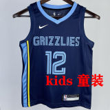Grizzlies MORANT #12 Sapphire Blue Kids NBA Jersey 热压