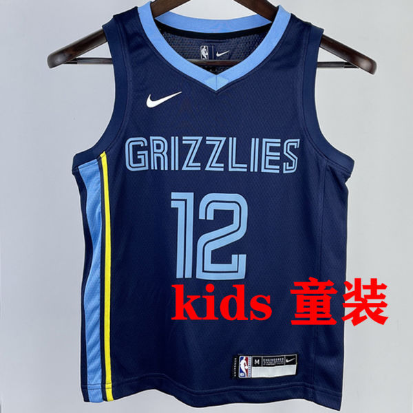 Grizzlies MORANT #12 Sapphire Blue Kids NBA Jersey 热压