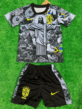 2024/25 Brazil Black Grey Special Edition Kids Soccer Jersey 耶稣灰黑