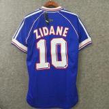 ZIDANE #10 France Home Blue Retro Soccer Jersey 1998 (右胸带小字)