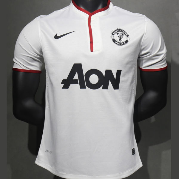 2013/14 M Utd Away White Retro Player Version Soccer Jersey