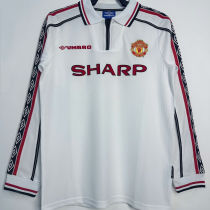 1998/99 M Utd White Retro Long Sleeve Soccer Jersey