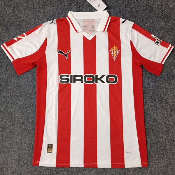 2025/26 Gijon Home Red White Fans Soccer Jersey 希洪竞技