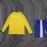 1998 Brazil Home Yellow Kids Retro Long Sleeve Soccer Jersey