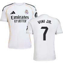 VINI JR． #7 RM Home 1:1 Quality White Fans Soccer Jersey 2025/26（Laliga Font)