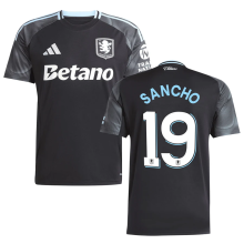 SANCHO #19 Aston Villa Away Black Fans Soccer Jersey 2025/26 (UCL Font 欧冠字体 )