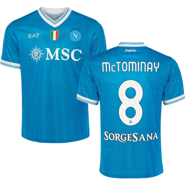 McTOMINAY #8 Napoli 1:1 Quality Home Fans Soccer Jersey 2025/26 (Have Champion Patch 胸前章 And SORGESANA 号下广告)