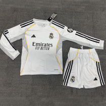 2025/26 RM Home White Kids Long Sleeve Soccer Jersey  长袖童装