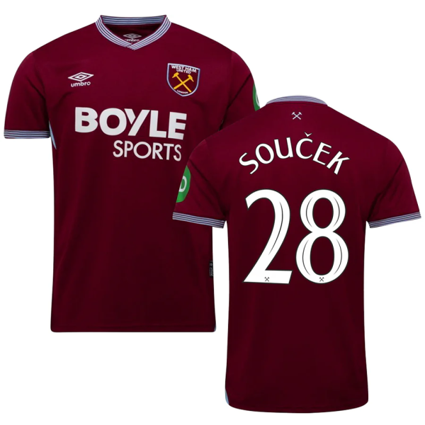 Souček #28 West Ham Home Fans Soccer Jersey 2025/26 (CUP Font 杯赛字体 )