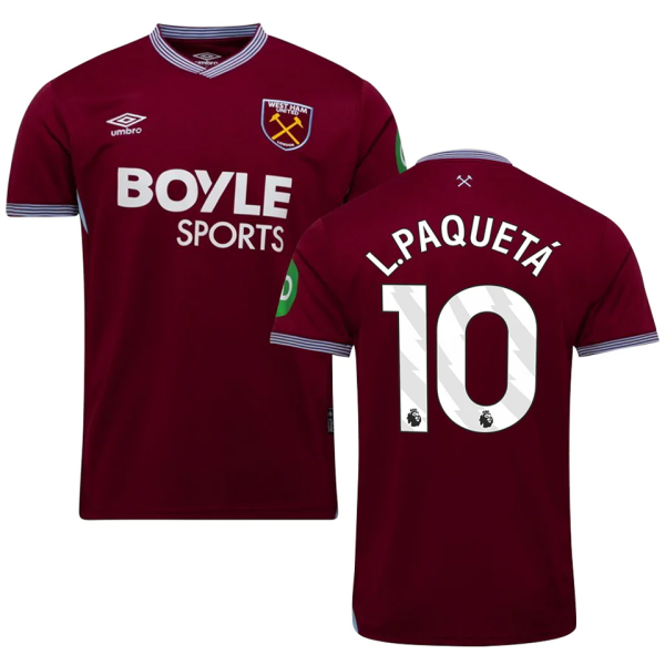 L.Paquetá #10 West Ham Home Fans Soccer Jersey 2025/26 (League Font 联赛字体 )