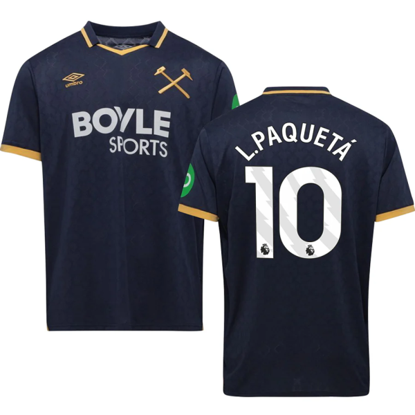 L.Paquetá #10 West Ham Third Fans Soccer Jersey 2025/26 (League Font 联赛字体 )