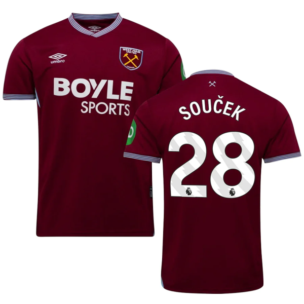 Souček #28 West Ham Home Fans Soccer Jersey 2025/26 (League Font 联赛字体 )