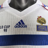 1998 France Away White Retro Player Version Soccer Jersey