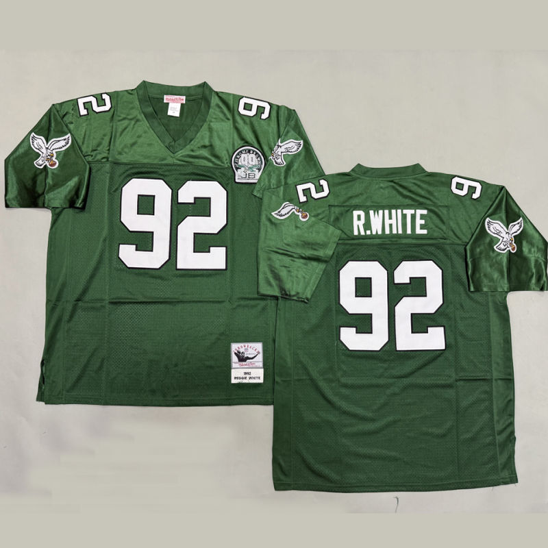 R WHITE #92 Men's Philadelphia Eagles Retro NFL Jersey