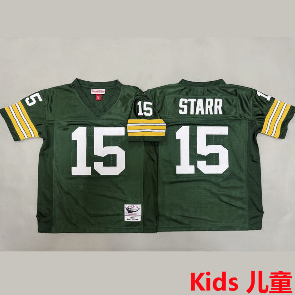 STARR #15 Green Bay Packers Retro Kids NFL Jersey 包装工