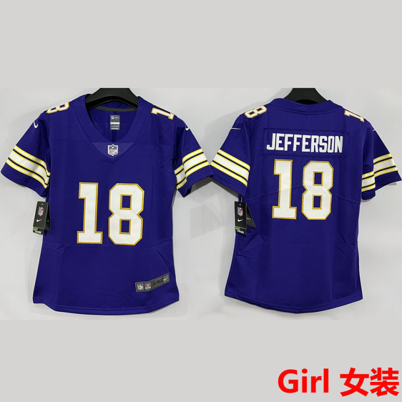 JEFFERSON #18 Minnesota Vikings Girl NFL Jersey